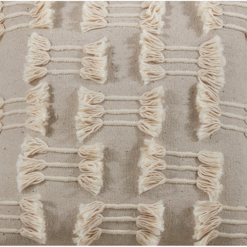 Natural Cotton Rectangular Throw Pillow with Tassels