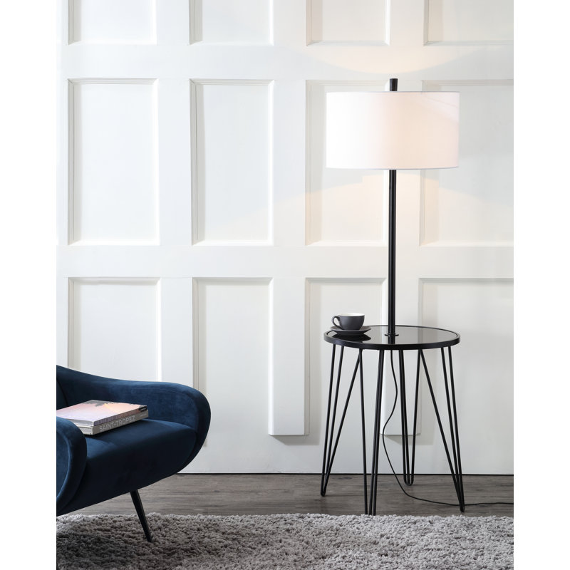 Ciro 58-Inch Black Metal and Glass Floor Lamp Table