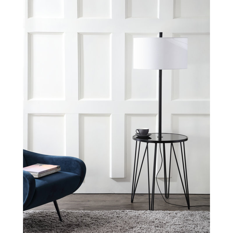 Ciro 58-Inch Black Metal and Glass Floor Lamp Table