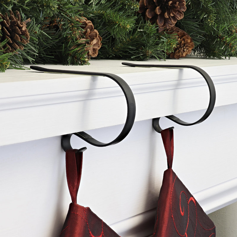Matte Black Metal MantleClip Stocking Holder Set