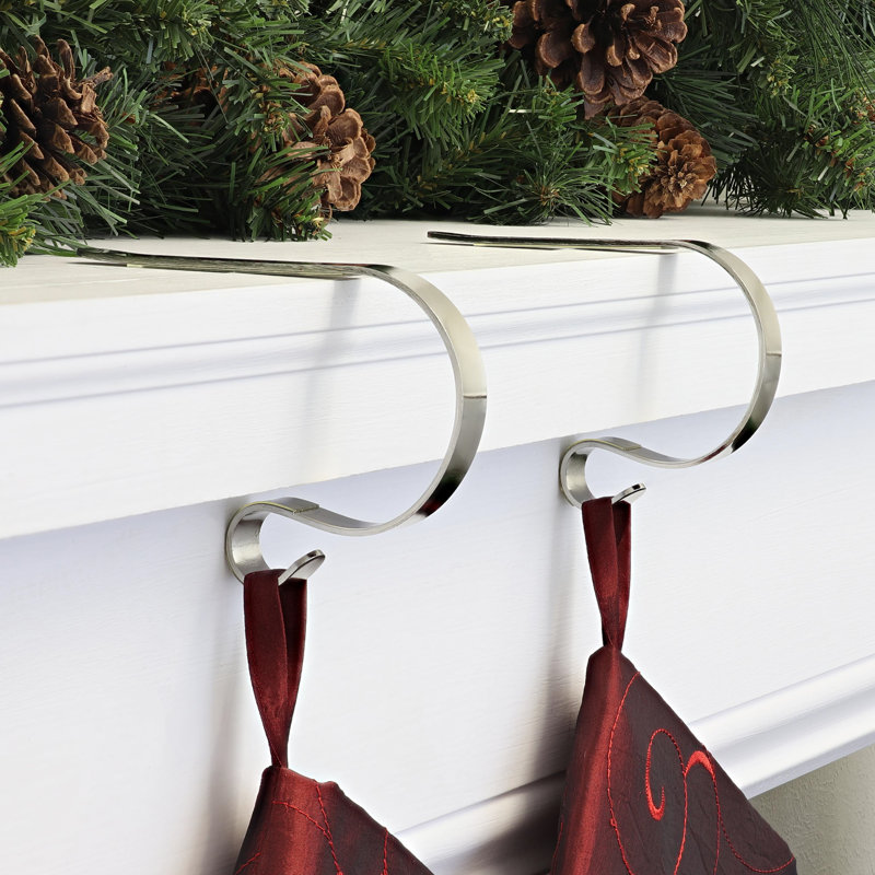 Silver Adjustable Metal MantleClip Stocking Holder - 2 Pack