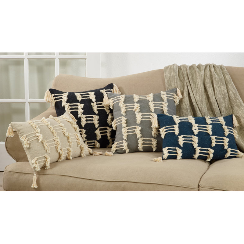 Natural Cotton Rectangular Throw Pillow with Tassels