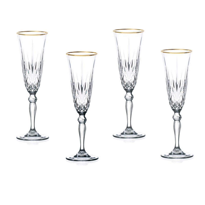 Siena 6oz Crystal Flutes with Gold Band, Set of 4
