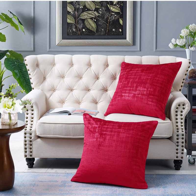 Tango Red Textured Velvet Euro Accent Pillow Set
