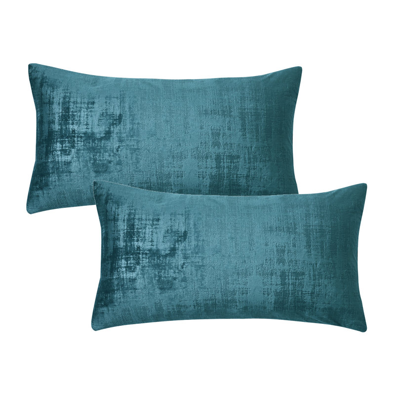Deep Teal Textured Velvet Lumbar Pillow Covers Set of 2