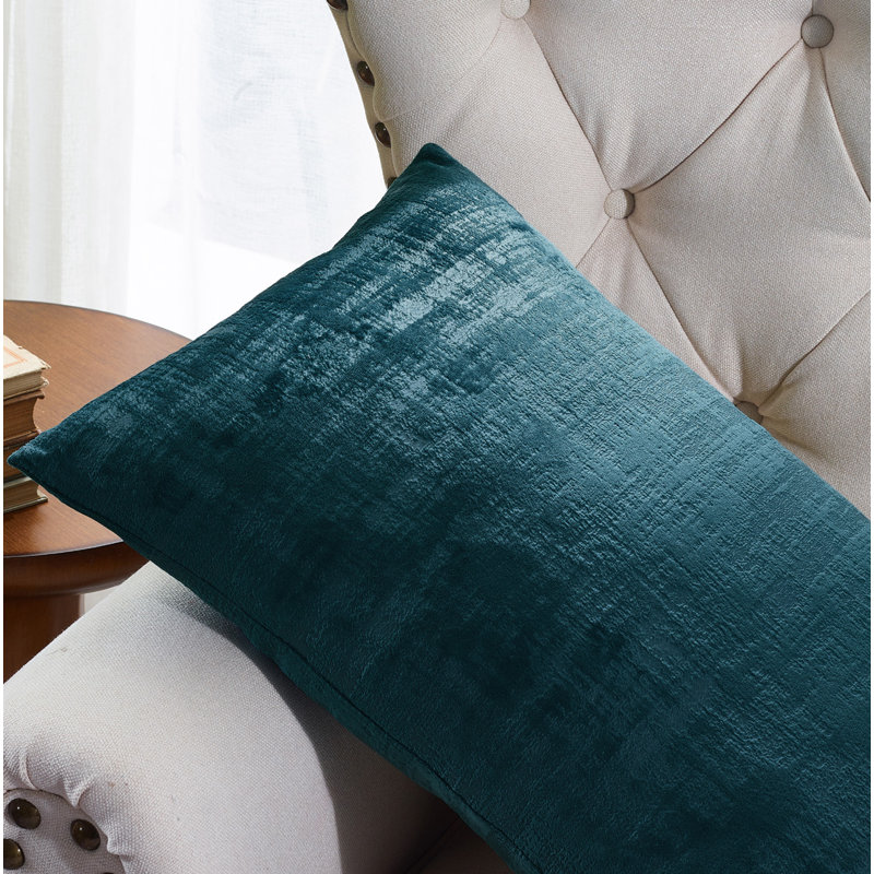 Deep Teal Textured Velvet Lumbar Pillow Covers Set of 2