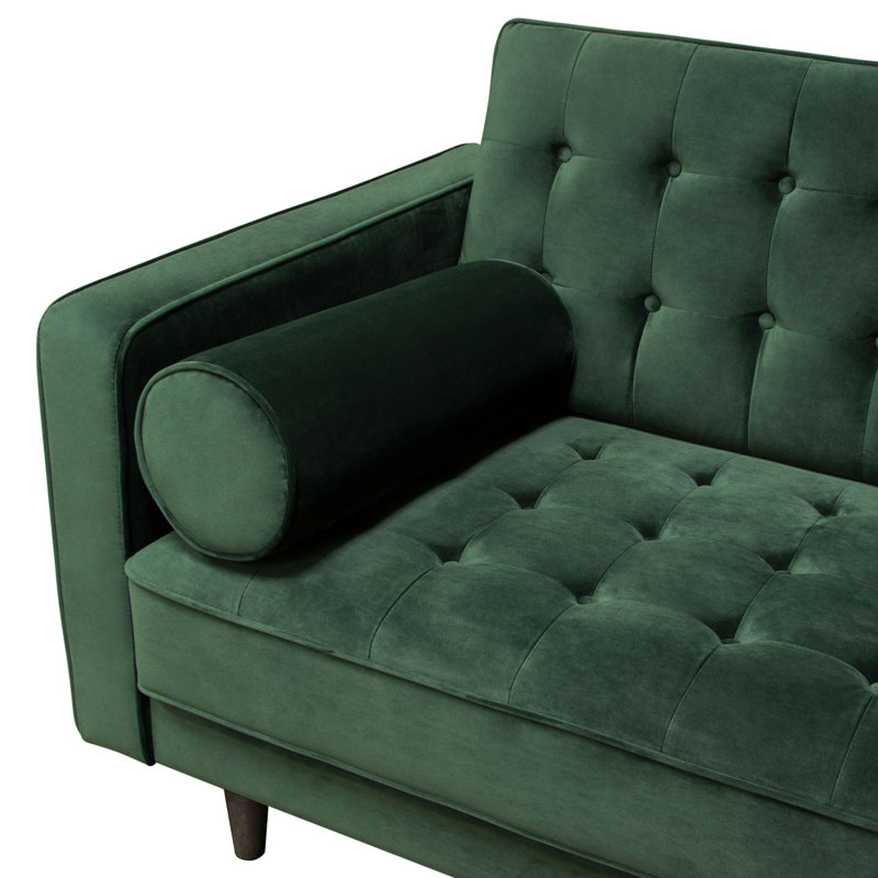 Hunter Green Velvet Tufted 86'' Sofa with Wood Legs
