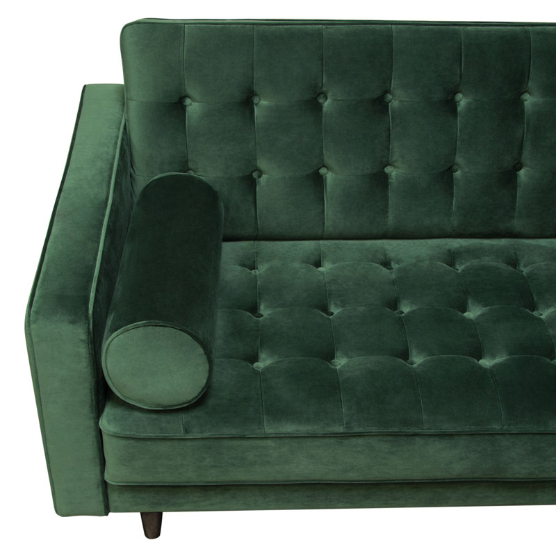 Hunter Green Velvet Tufted 86'' Sofa with Wood Legs