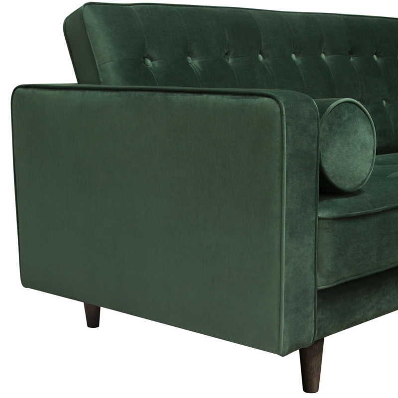Hunter Green Velvet Tufted 86'' Sofa with Wood Legs
