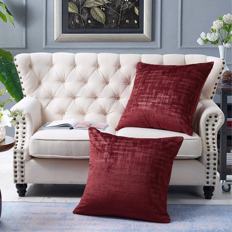 Ruby Wine Textured Velvet Euro Pillow Covers, Set of 2