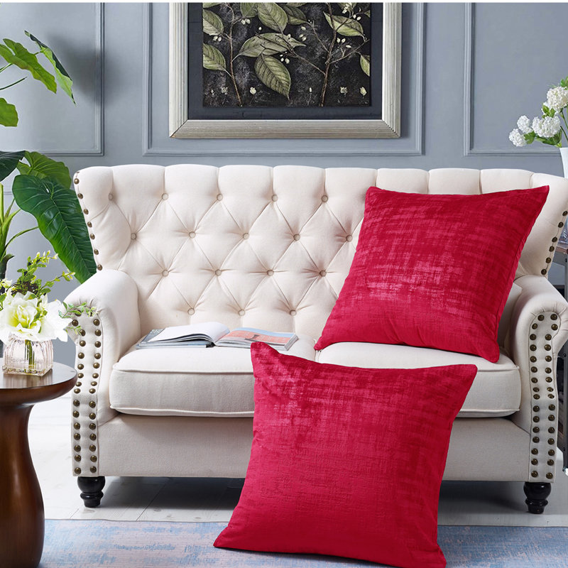 Tango Red Textured Velvet Euro Accent Pillow Set