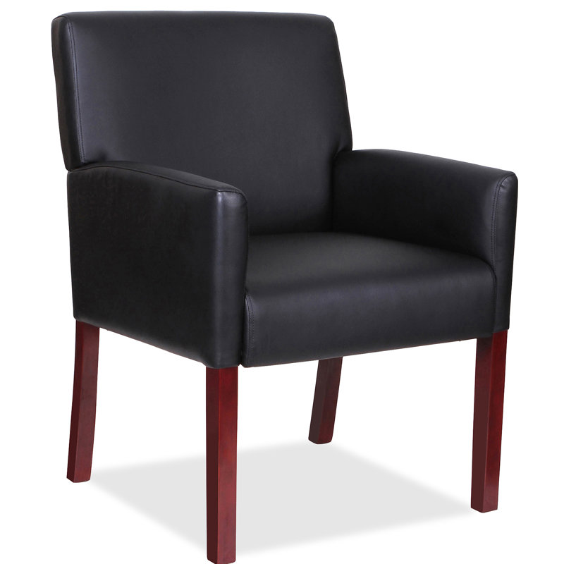 Mahogany Wood Frame Black Leather Guest Reception Chair