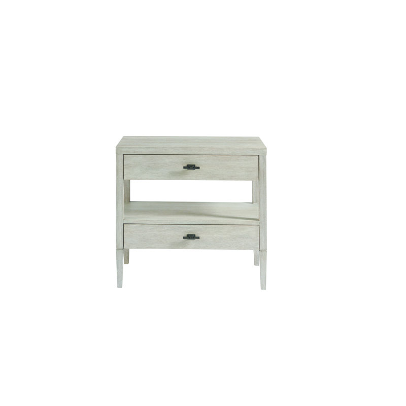 Gray Wood 2-Drawer Nightstand with Open Shelf