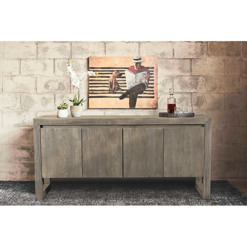 Sandblasted Grey Solid Acacia Wood 4-Door Buffet