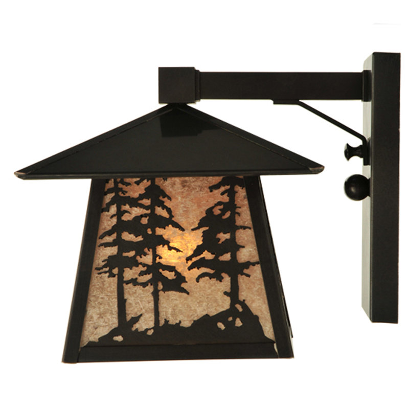 Rustic Tall Pine 1-Light Silver-Brown Solid Brass Sconce