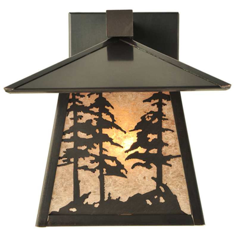 Rustic Tall Pine 1-Light Silver-Brown Solid Brass Sconce