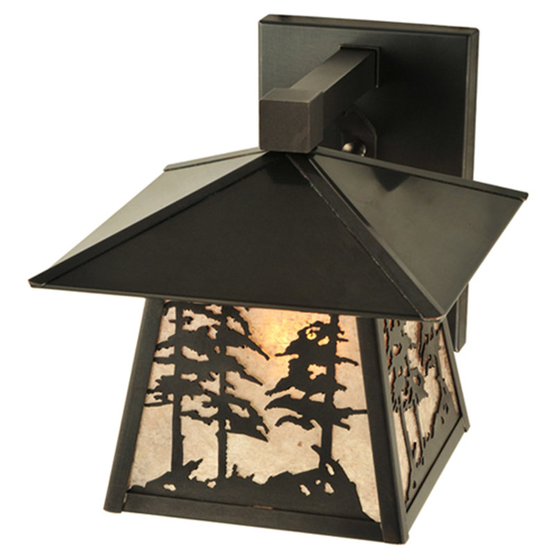 Rustic Tall Pine 1-Light Silver-Brown Solid Brass Sconce