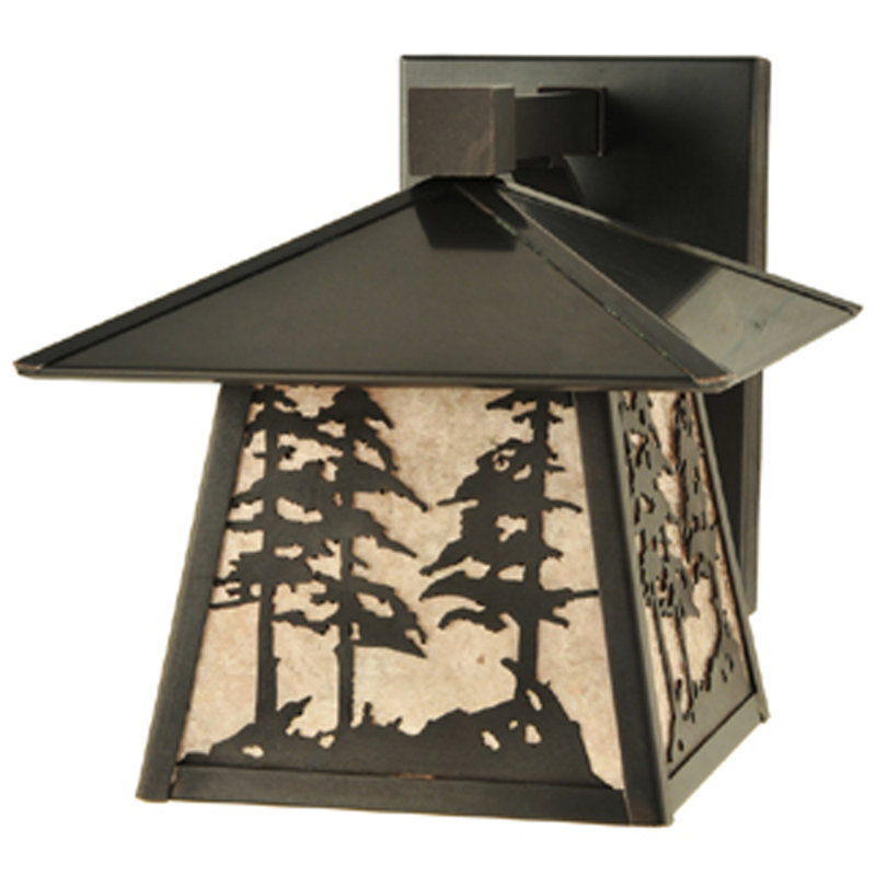 Rustic Tall Pine 1-Light Silver-Brown Solid Brass Sconce