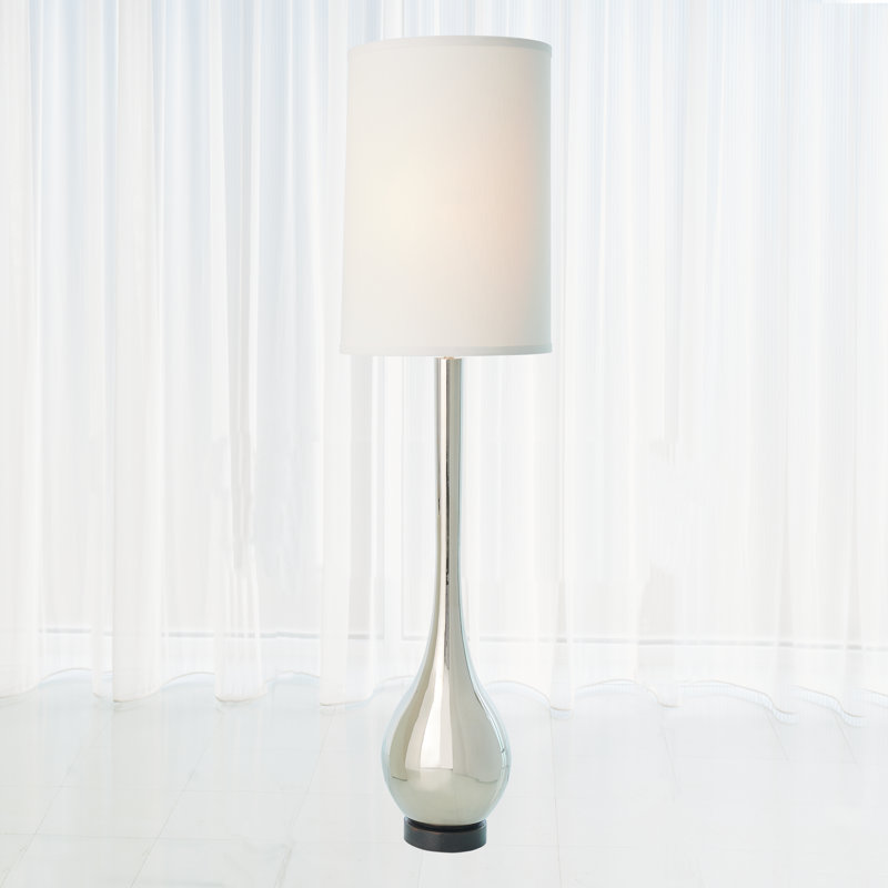 Nickel Finish 2-Light Floor Lamp with Black Granite Base