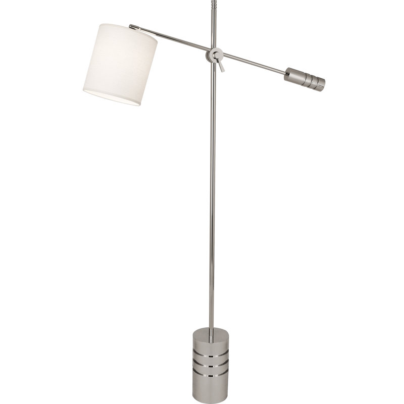 Polished Nickel Adjustable Floor Lamp with Oyster Linen Shade