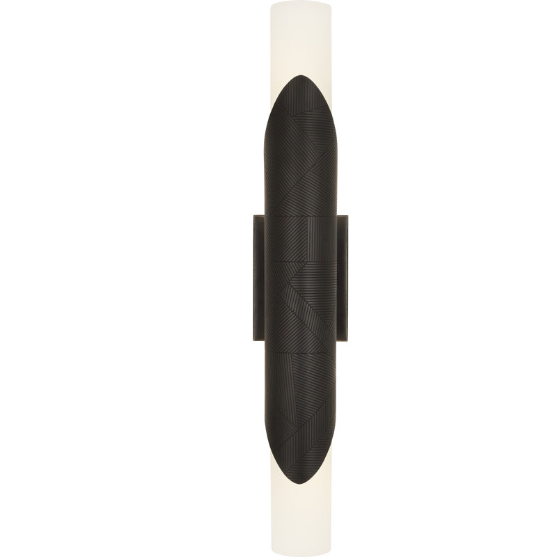 Modern Etched Bronze Dual Cylinder Sconce, 25" Dimmable Direct Wired