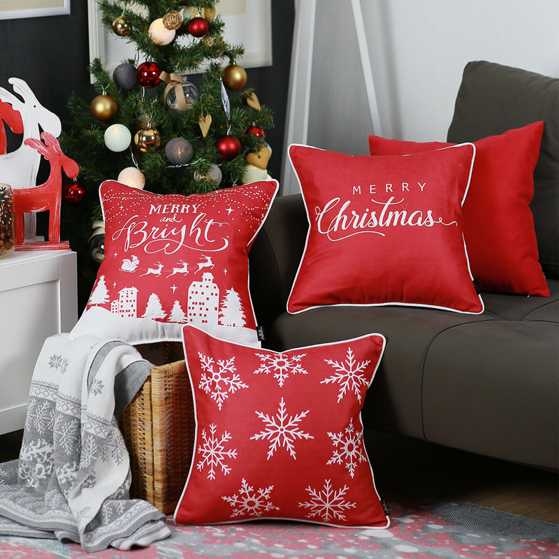 Red Nordic Christmas Graphic Throw Pillow Set