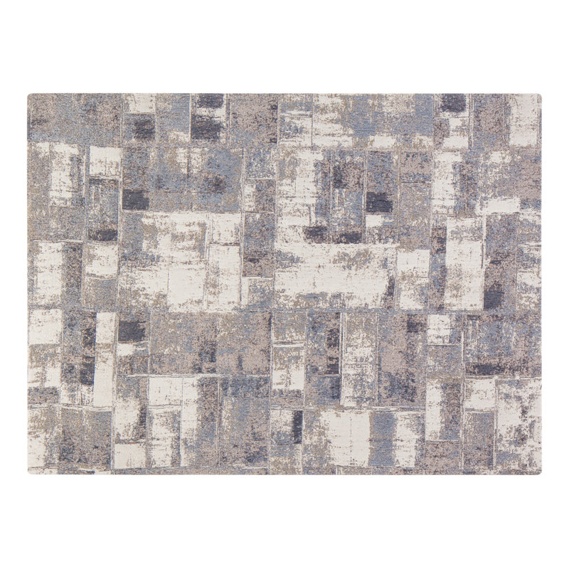 Gray and Cream Rectangular PVC and Polyester Chair Mat