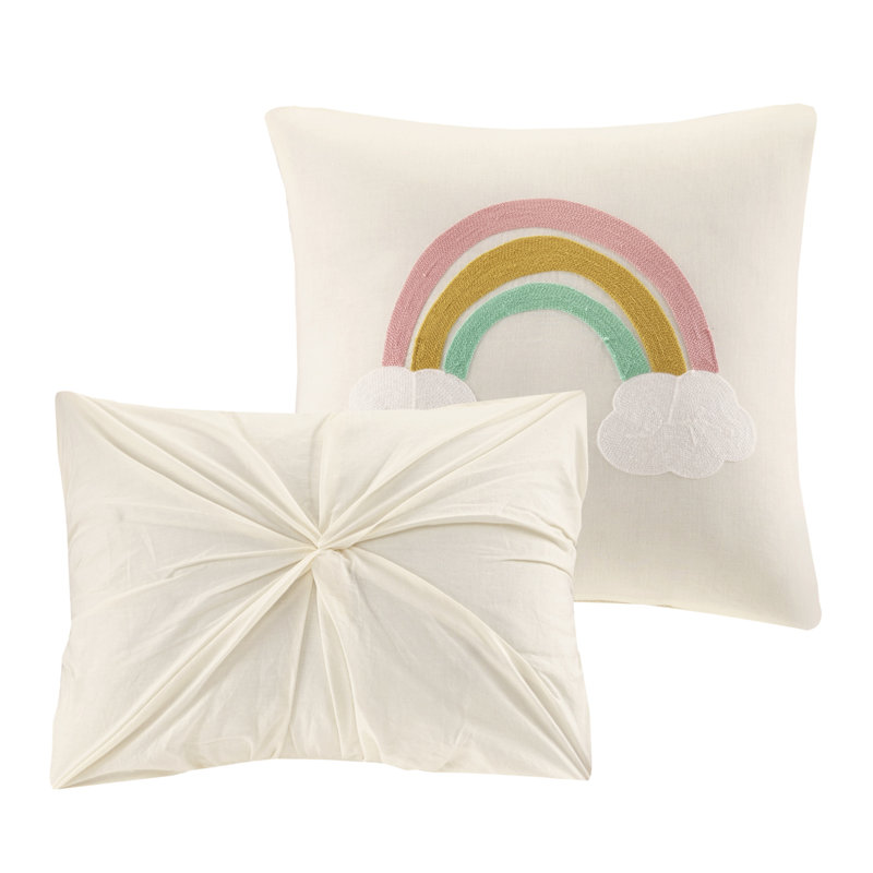 Callie Pom Pom Cotton Jacquard Full/Queen Quilt Set in Cream/Aqua/Teal