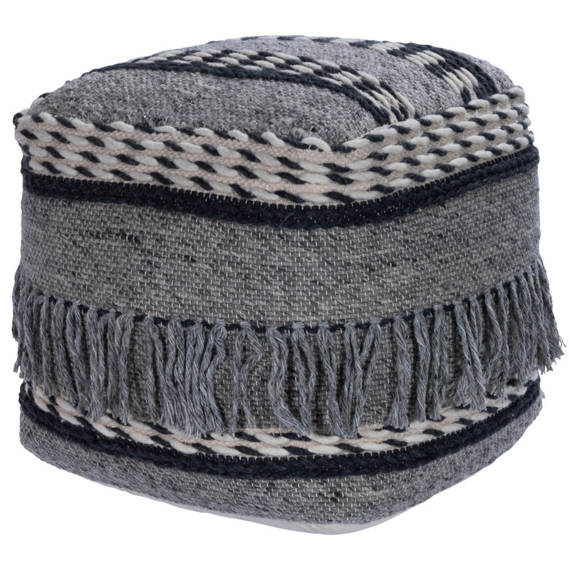 Brynn Square Gray Cotton-Wool Tasseled Pouffe 110"