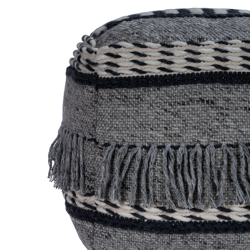 Brynn Square Gray Cotton-Wool Tasseled Pouffe 110"