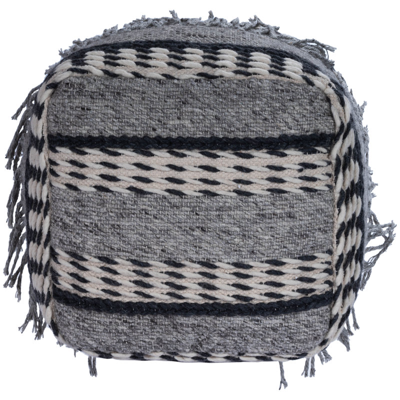 Brynn Square Gray Cotton-Wool Tasseled Pouffe 110"