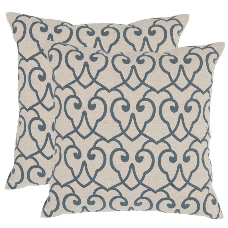 Kyle Blue and Beige Embroidered Linen Throw Pillow Set