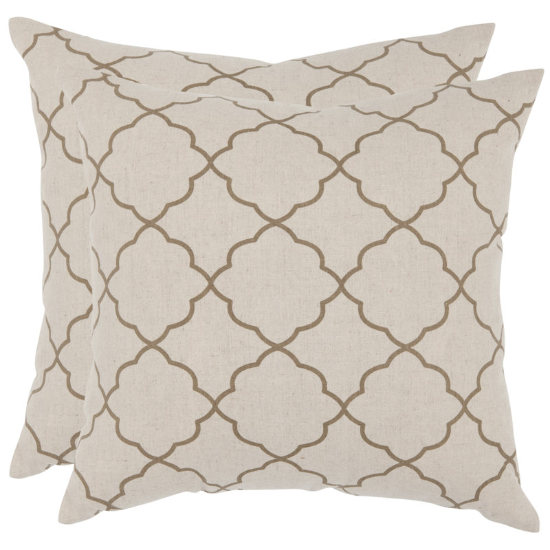 Beige Ikat Cotton Linen Square Throw Pillow Set