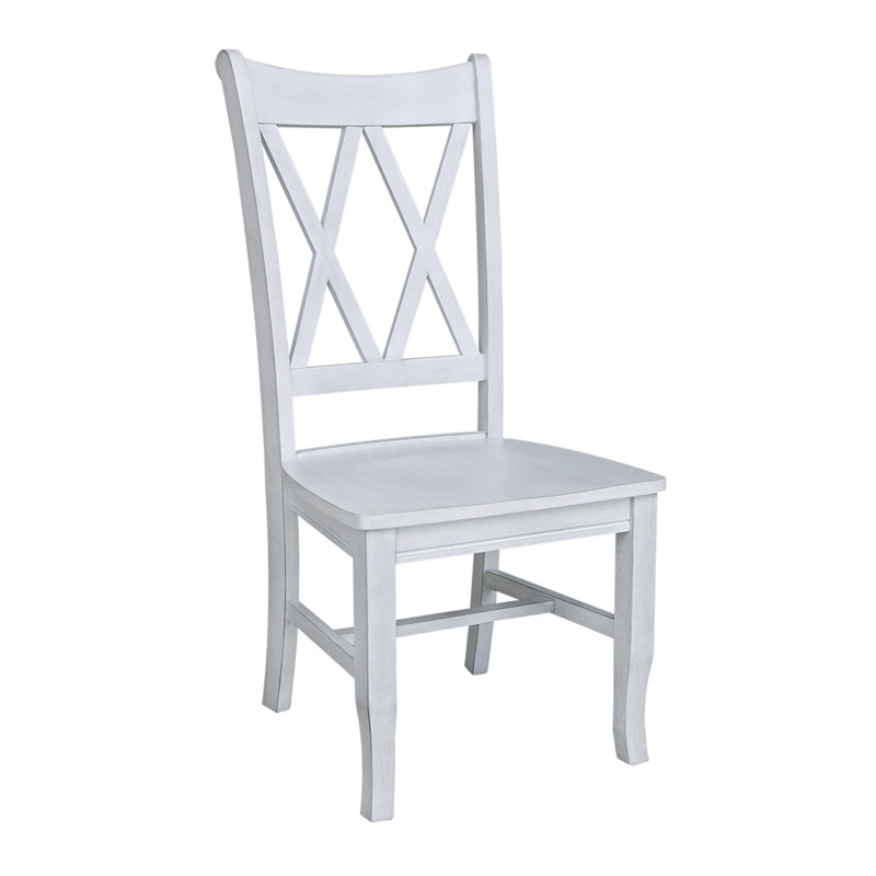 Elegant White Cross-Back Upholstered Side Chair in Solid Wood