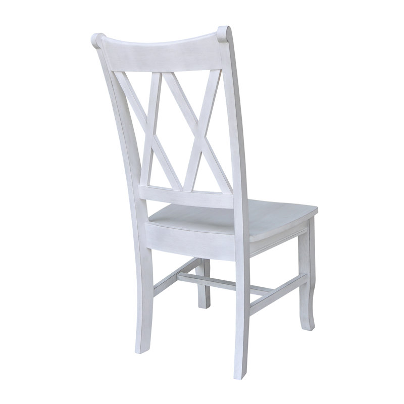 Elegant White Cross-Back Upholstered Side Chair in Solid Wood