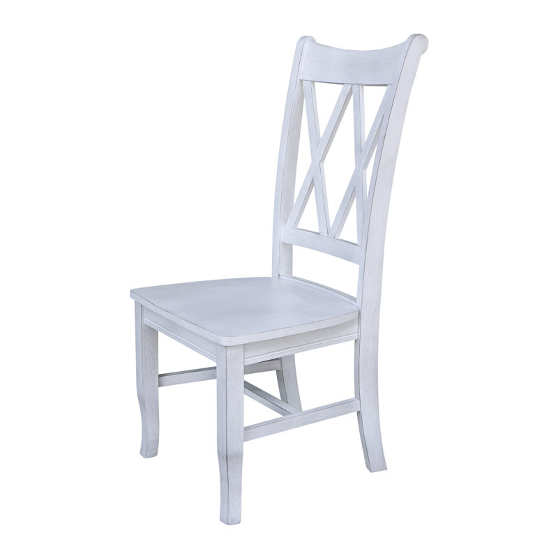 Elegant White Cross-Back Upholstered Side Chair in Solid Wood