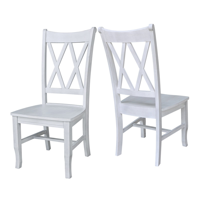 Elegant White Cross-Back Upholstered Side Chair in Solid Wood