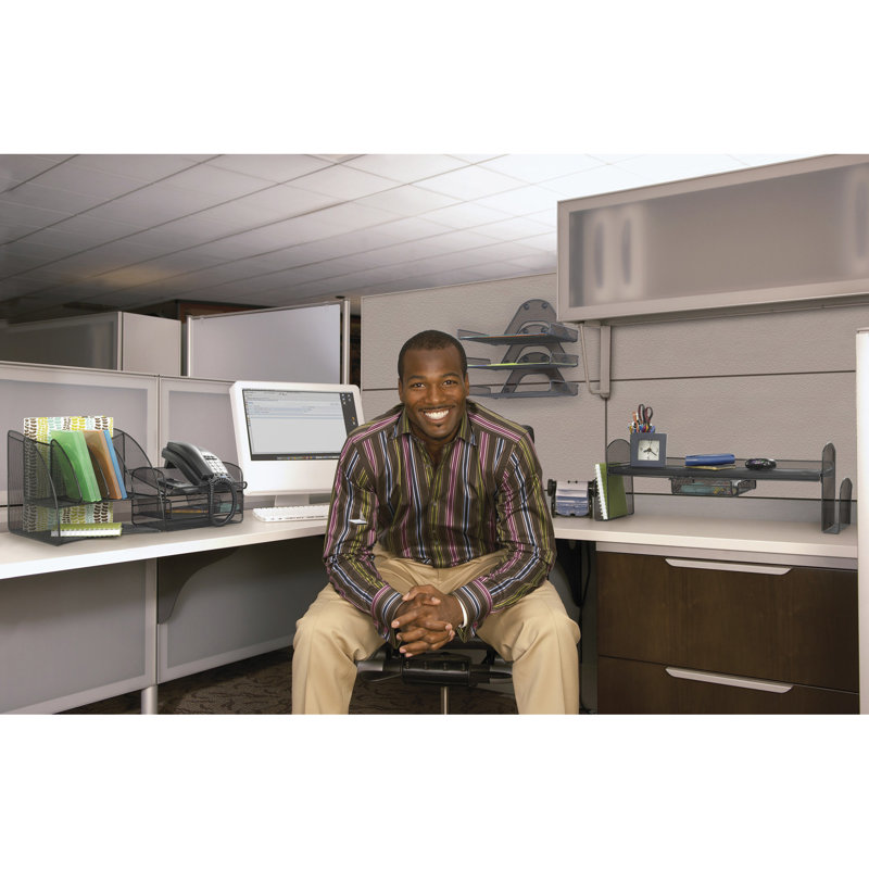 Sleek Black Steel Mesh Desk Organizer with Sliding Drawer