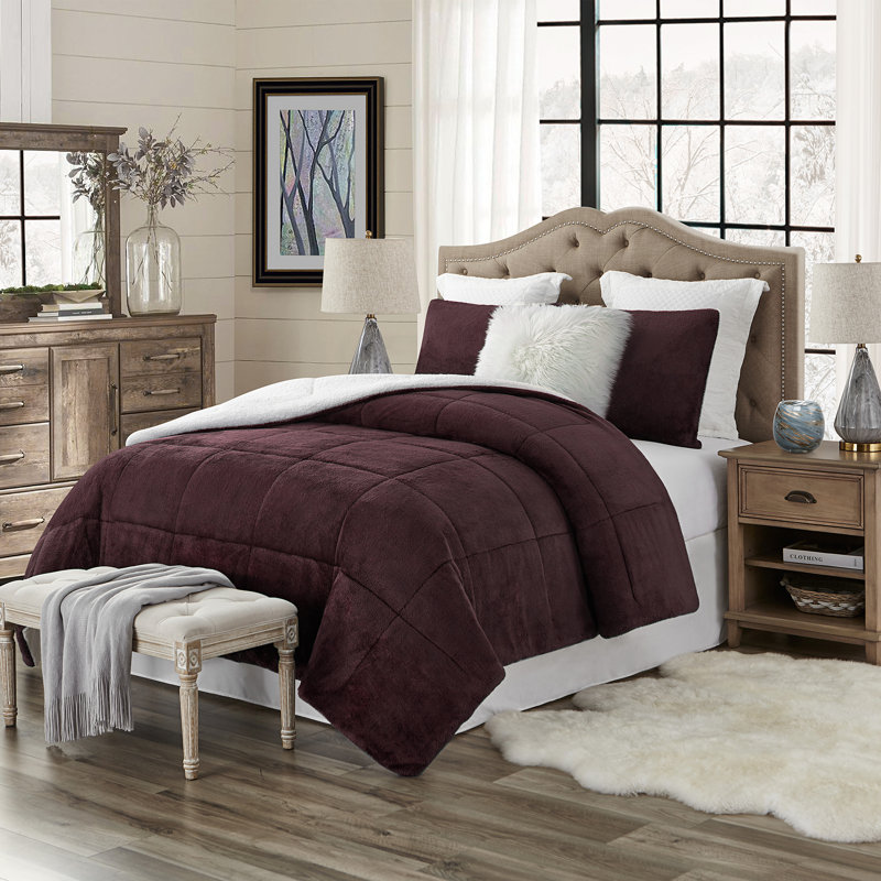 Gray King Reversible Faux Fur Down Alternative Comforter Set