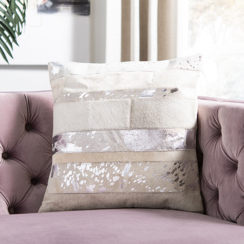 Silver Striped Cowhide and Suede 22'' Square Pillow Set