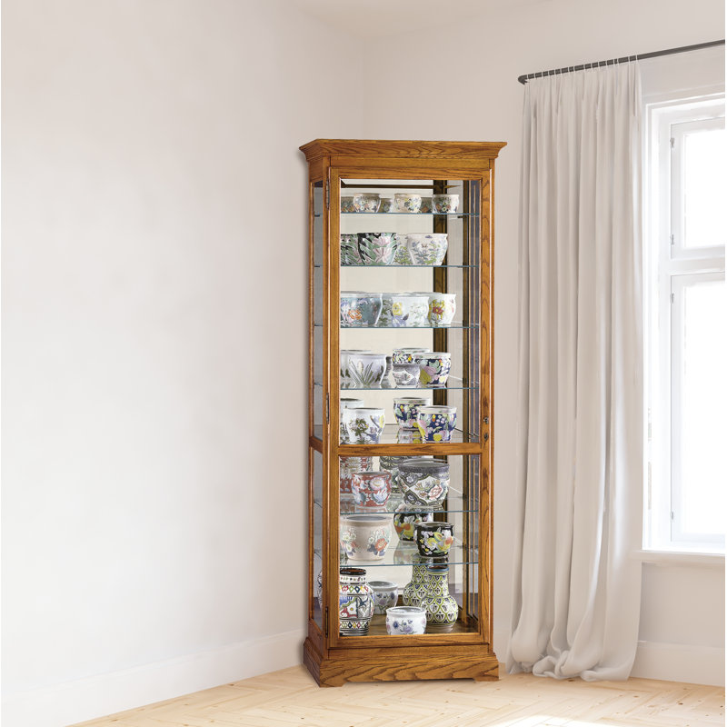 Golden Oak Lighted Traditional Curio Cabinet