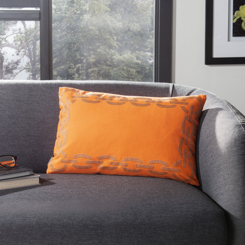 Orange Embroidered Rectangular Accent Pillow Set