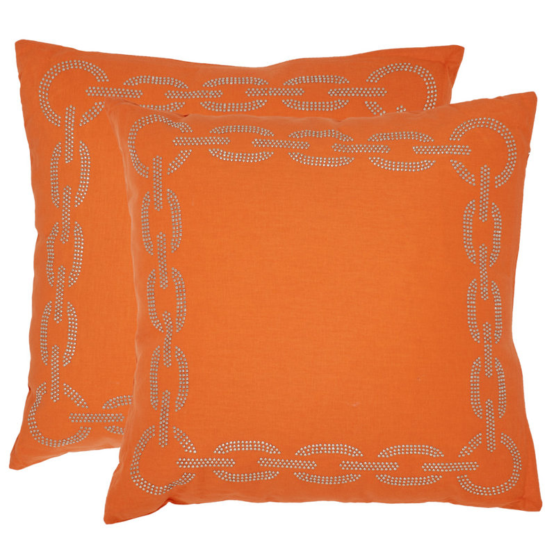 Safavieh Orange Embroidered Cotton Square Pillow Set
