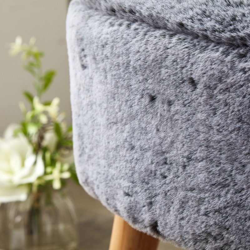 Black Faux Fur Oval Ottoman with Wooden Legs