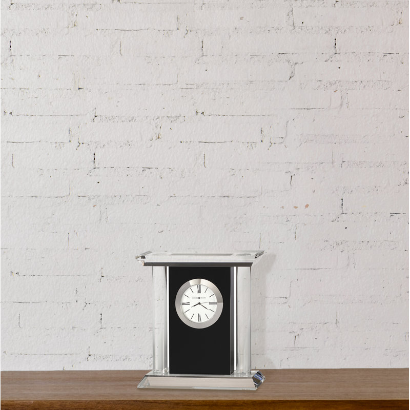Elegant Black and Silver Crystal Table Clock with Quartz Movement