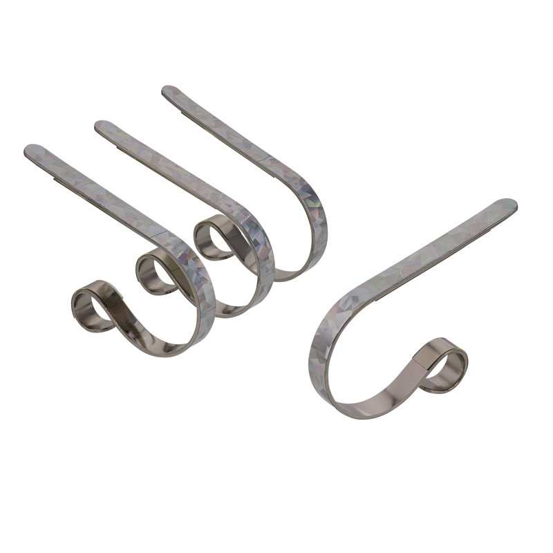 Prismatic Silver Metal MantleClip Stocking Holder Set of 4