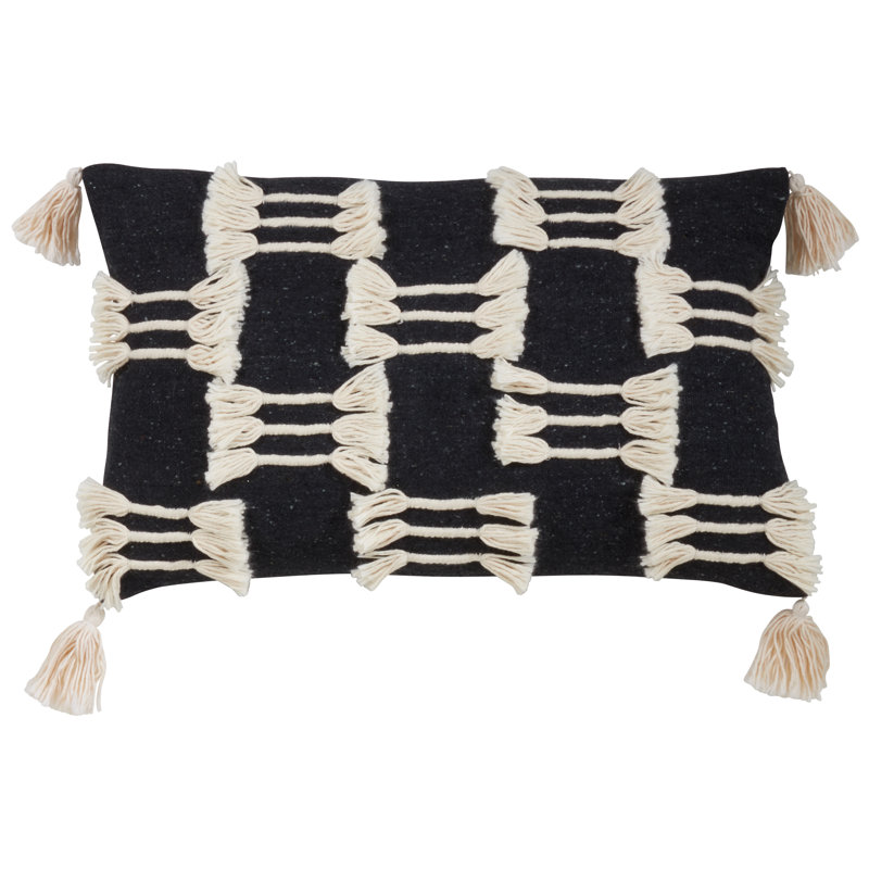 Natural Cotton Rectangular Throw Pillow with Tassels