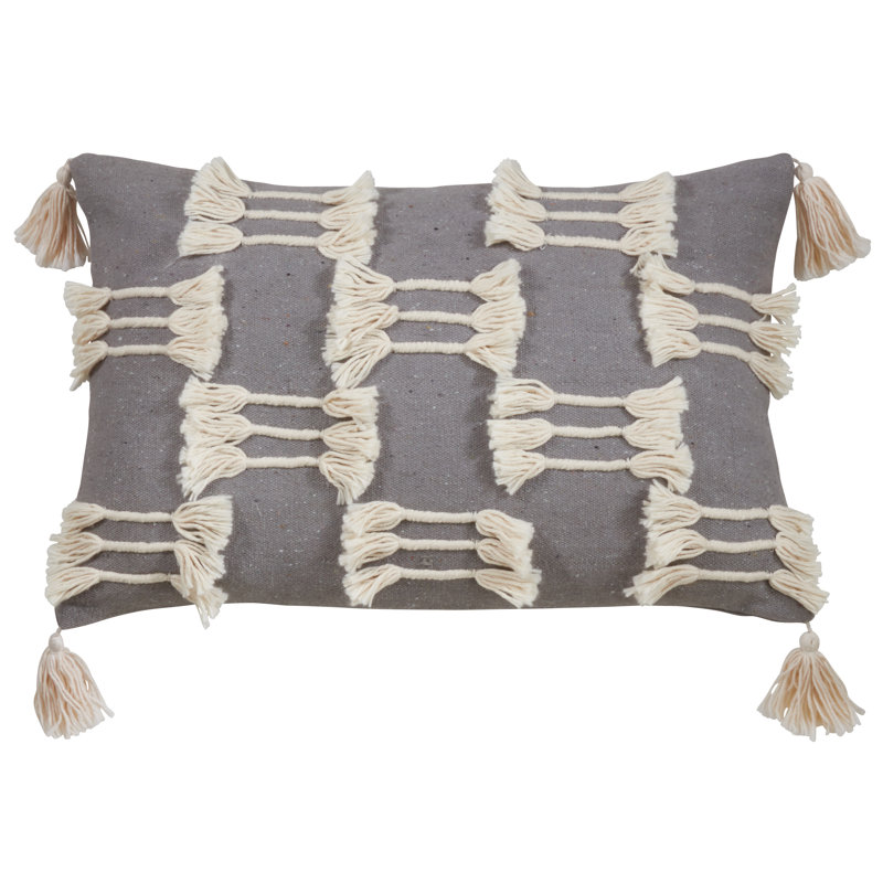 Natural Cotton Rectangular Throw Pillow with Tassels