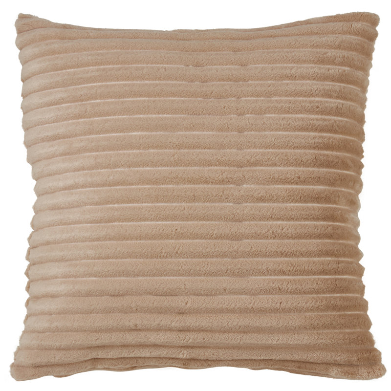 Beige Ribbed Faux Fur Square Throw Pillow