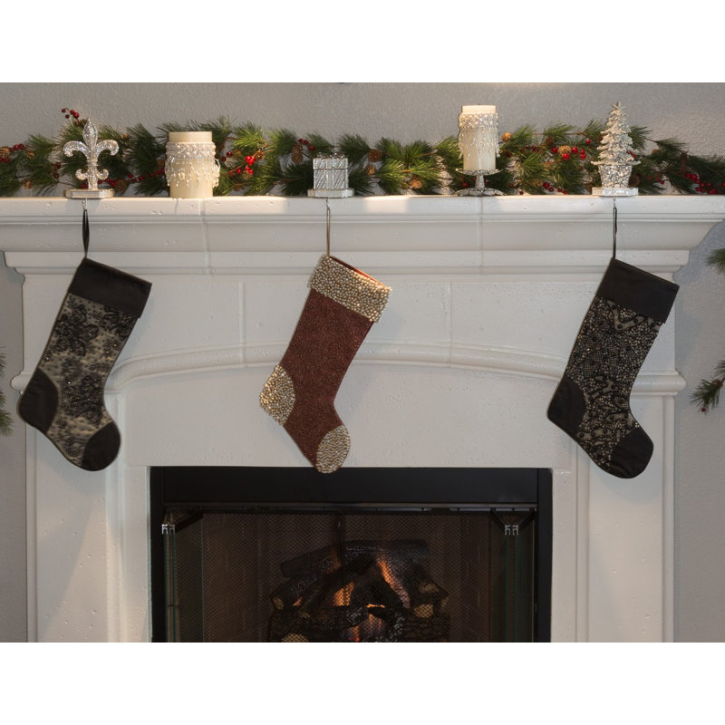 White Flocked Crystal Tree Stocking Holder with Pewter Base